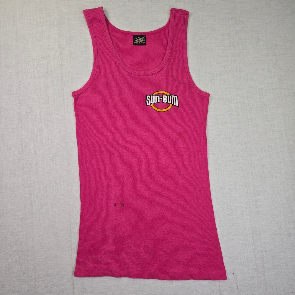 Vtg Top Half Tropix Sun Bum Tank Top Pink Mens Size Medium Ribbed‎ Graphic USA